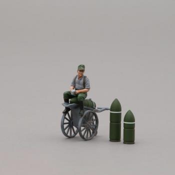 Image of Hitlerjugend Soldier Sitting on Shell Trolley--single figure, trolley, two howitzer shells--RETIRED -- LAST ONE! Image of Hitlerjugend Soldier Sitting on Shell Trolley--single figure, trolley, two howitzer shells--RETIRED -- LAST ONE!