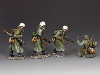 Image of Advancing Thru the Snow--four Panzer Grenadier figures in greatcoats