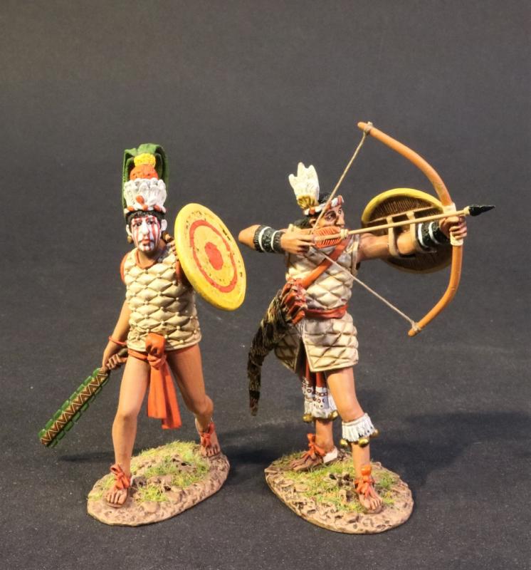 Two Tlaxcaltec Warriors (buckler & sword, buckler & bow), The Tlaxcaltecs,  The Conquest of America—two figures - TX-07 - Metal Toy Soldiers - Products