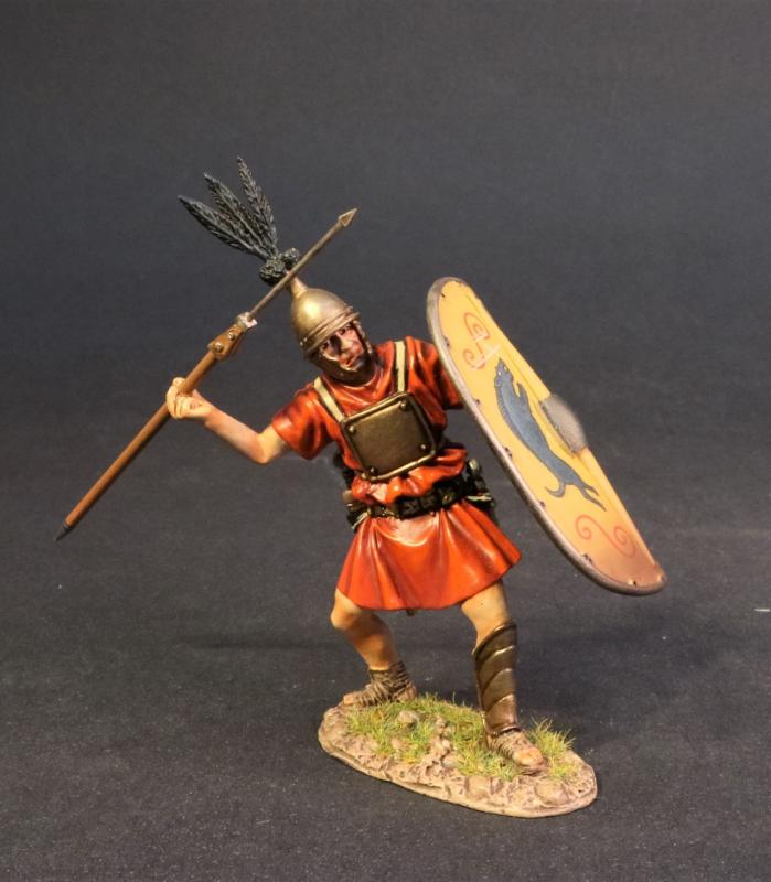 Hastatus leaning back to hurl pilum (yellow shield), The Roman Army of the Mid Republic, Armies and Enemies of Ancient Rome--single figure #1