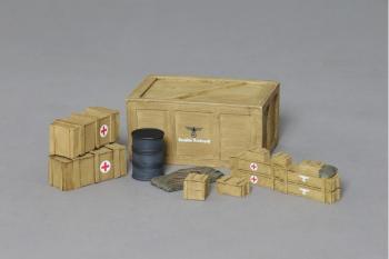 Image of Crates, tarpaulin, and and an oil barrel (no markings)--eight pieces -- LAST ONE!
