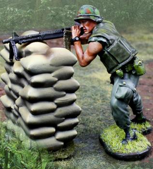 Image of Ground Pounder MG Sandbags--single firing figure & separate sandbag wall--RETIRED--LAST ONE!!