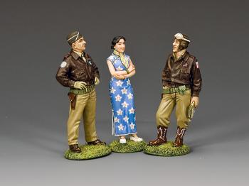 Image of The Flying Tiger Trio--three figures (Claire Lee Chennault, Anna Chan Chennault, Tex Hill)