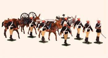 Royal Artillery (Mountain Battery), British Army c.1880-1900--officer, sergeant, and six Privates with Pack mules carrying Gun Trail, Gun, Wheels, and Supplies.--Special Order:  Takes 2 to 3 months Royal Artillery (Mountain Battery), British Army c.1880-1900--officer, sergeant, and six Privates with Pack mules carrying Gun Trail, Gun, Wheels, and Supplies.--Special Order:  Takes 2 to 3 months #41644