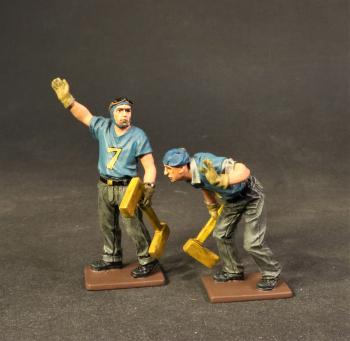 Two Plane Handlers Pushing with Chocs, U.S.S. Saratoga (CV-3), Inter-War Aviation--two figures Two Plane Handlers Pushing with Chocs, U.S.S. Saratoga (CV-3), Inter-War Aviation--two figures #41696