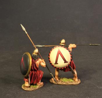 Image of Spartan Warriors (silver and red shields) set 2, The Spartan Army, The Peloponnesian War, 431-404 BCE, Armies & Enemies of Ancient Greece & Macedonia--two figures--RETIRED--LAST ONE!!