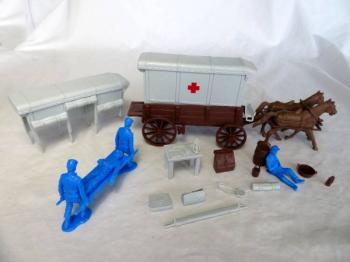 Image of Red Cross Ambulance-brown wagon,gray top-PLUS Union casualties (54mm)
