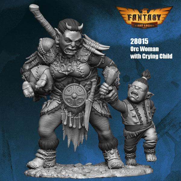 Orc Woman with Crying Child--28mm Resin Kit #1