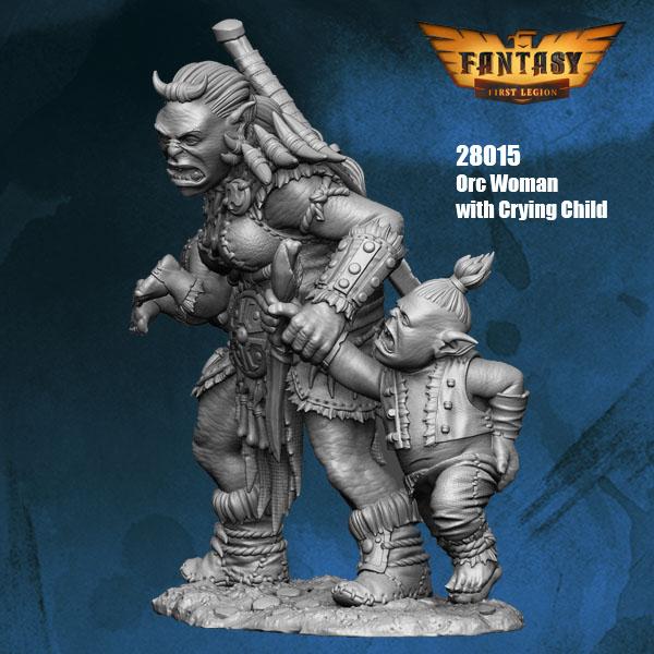 Orc Woman with Crying Child--28mm Resin Kit #3
