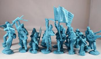 Image of ACW Union Infantry Charging in Powder Blue--16 figures in 8 Poses