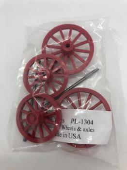 Western Stagecoach Wagon Wheels (4) and 2 Metal axles(Red). Western Stagecoach Wagon Wheels (4) and 2 Metal axles(Red). #44142