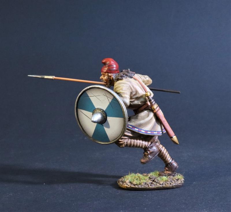 Fyrdman Advancing (spear, six alternating blue and white triangles on shield), Angla Saxon/Danes, The Age of Arthur--single figure #1