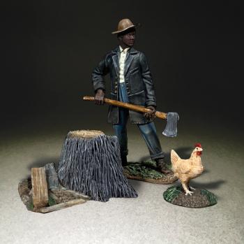 Image of "Looks Like Chicken for Dinner"--Laborer figure with Axe and Chicken--single figure