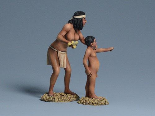 "Mom, look over there!"--Taino woman and son--two figures on separate bases #2