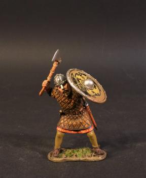 Standing Viking Warrior Defending with Axe (two black ravens on yellow shield), the Vikings, The Age of Arthur--single figure Standing Viking Warrior Defending with Axe (two black ravens on yellow shield), the Vikings, The Age of Arthur--single figure #44737