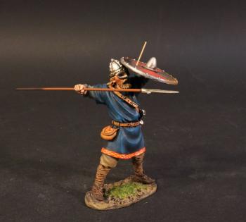 Standing Viking Warrior Defending with spear (shield with alternating black and red wedges (4 total)), the Vikings, The Age of Arthur--single figure Standing Viking Warrior Defending with spear (shield with alternating black and red wedges (4 total)), the Vikings, The Age of Arthur--single figure #44739