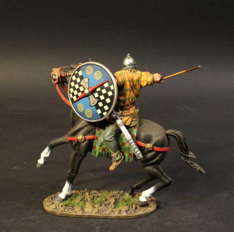 Gaul Cavalry #5A (round shield (quartered:  black/white checks and blue with two round gold designs)), Ancient Gauls, Armies and Enemies of Ancient Rome--single mounted figure #1