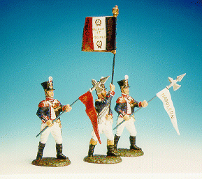Officer with Emperors Colours & NCO's, 4th Centre Company, 54th Line Infantry Regiment, French Army--three figures with flags--RETIRED--LAST ONE!! Officer with Emperors Colours & NCO's, 4th Centre Company, 54th Line Infantry Regiment, French Army--three figures with flags--RETIRED--LAST ONE!! #1070