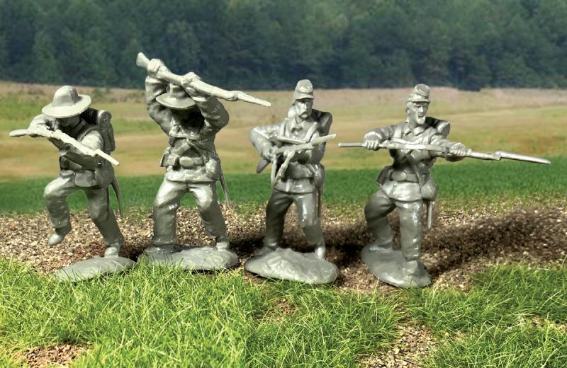 American Civil War Confederates CHARGING -12 Figures in 4 poses with swappable heads - Gray #1