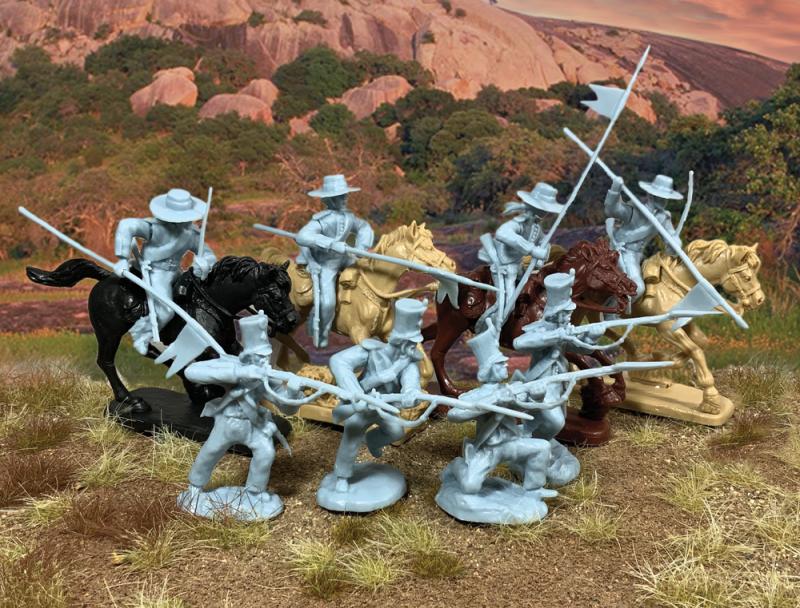 Alamo Mexican Cavalry and Infantry set (#3)--12 Figures, 4 Horses (Powder Blue) #1