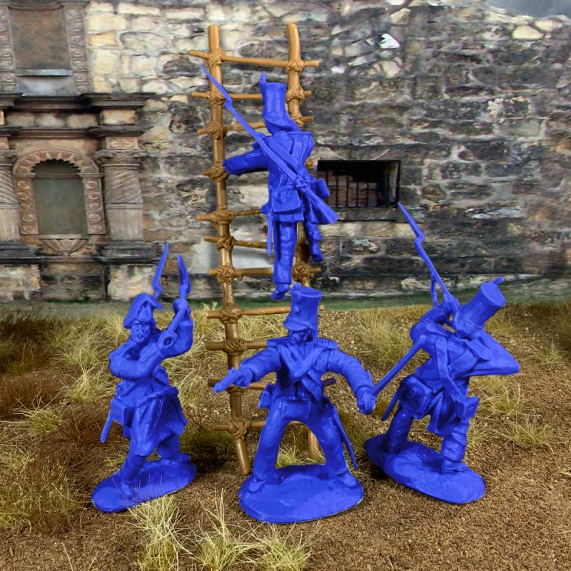 Alamo Mexican Regulars Set #2--12 figures in 4 poses with Swivel and swappable Heads & Hands--Dark Blue. #1