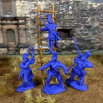 Alamo Mexican Regulars Set #2--12 figures in 4 poses with Swivel and swappable Heads & Hands and two ladders--Dark Blue. Alamo Mexican Regulars Set #2--12 figures in 4 poses with Swivel and swappable Heads & Hands and two ladders--Dark Blue. #37634