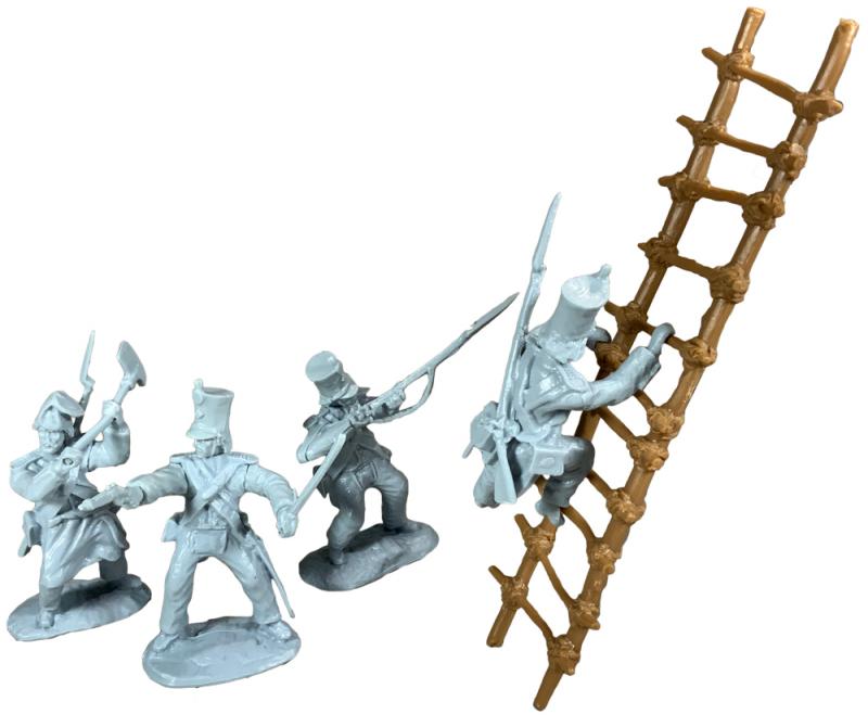 Alamo Mexican Regulars Set #2--12 figures in 4 poses with Swivel and swappable Heads & Hands and two ladders--Light Blue. #2
