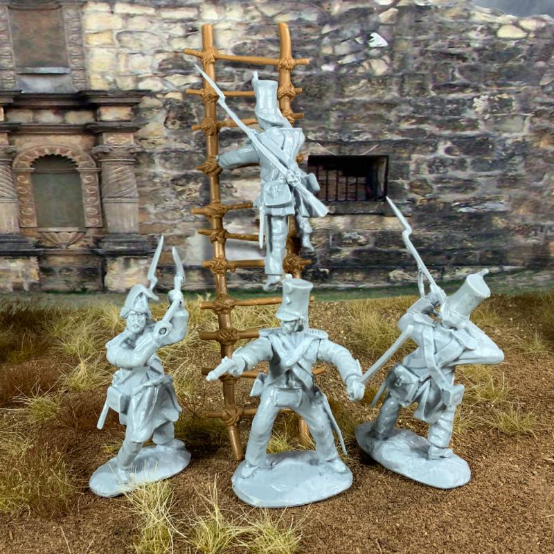 Alamo Mexican Regulars Set #2--12 figures in 4 poses with Swivel and swappable Heads & Hands and two ladders--Light Blue. #1