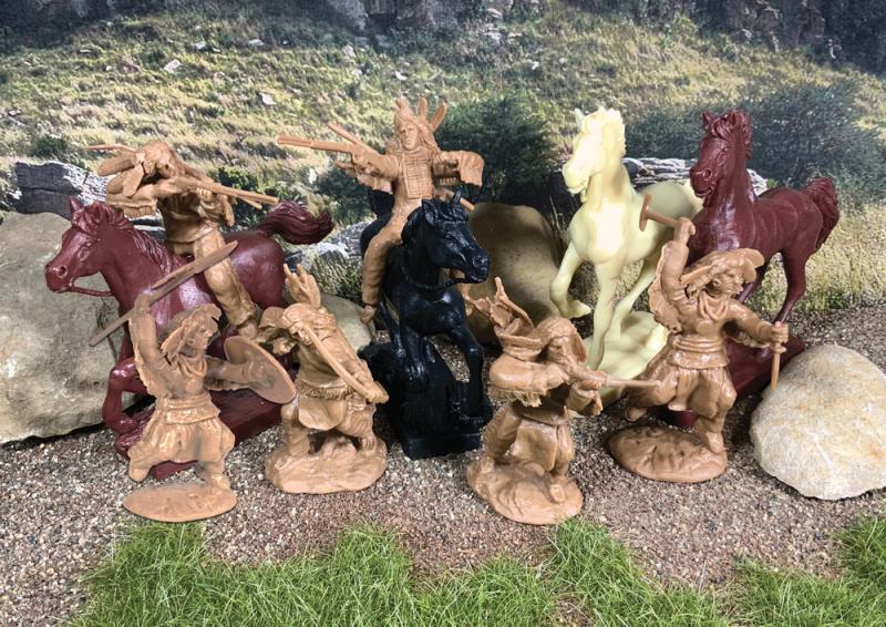 Sioux (Plains) Indians--twelve plastic figures (Buckskin) in six poses and four TSSD horses #1