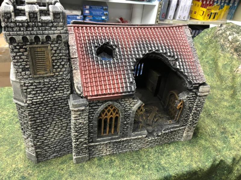 Stone Church Battle Damaged- (Grey stone w/Red roof)  #1
