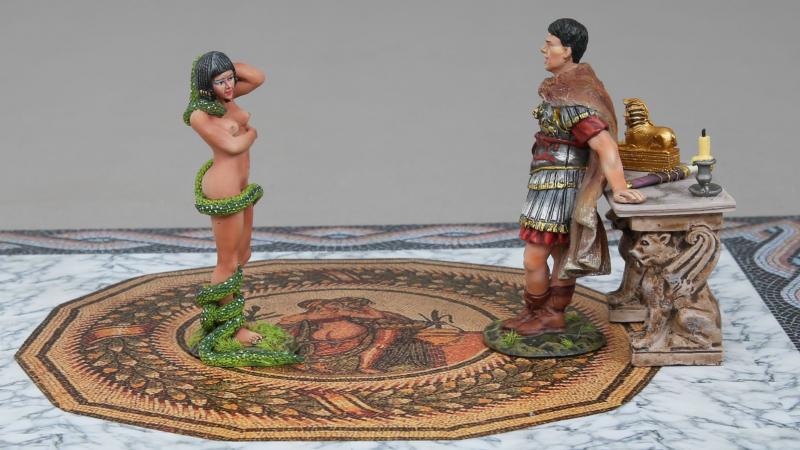 Mark Antony Meets the Snake Charmer--two figures, table, sword, & golden Sphinx (Mat not included)--RETIRED. LAST ONE!  #1