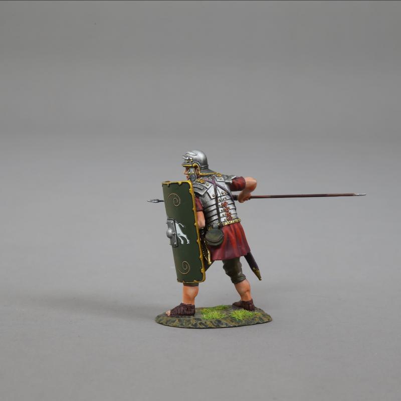 Legionnaire Defending with Pilum (green shield with white boar)--single Roman Legionnaire figure #3