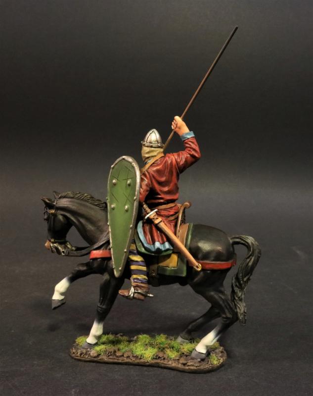Breton Cavalry Ready to Thrust Spear down (green kite shield), The Norman Army, The Age of Arthur--single mounted figure with spear #1