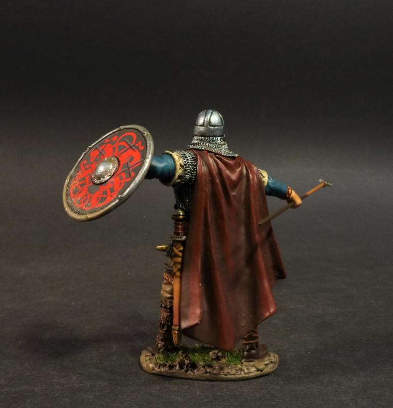 Standing Viking Warrior thrusting spear (black shield with woven red pattern), the Vikings, The Age of Arthur--single figure #1