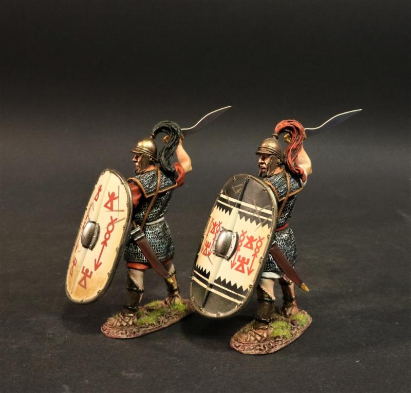 Carthaginian Veteran Infantry with Raised Swords (white shield w/red drawings, black shield w/horizontal white stripe w/red drawings), The Carthaginians, Armies and Enemies of Ancient Rome--two figures #1