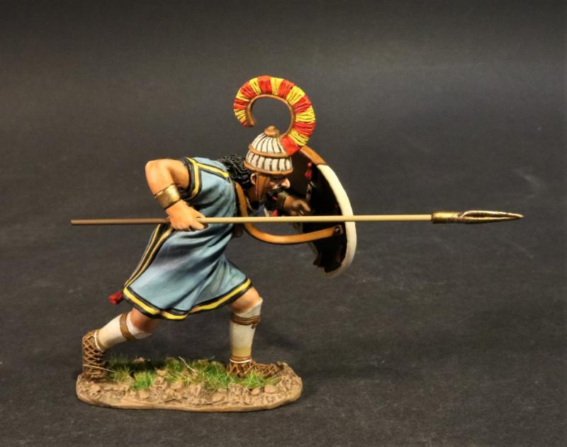 Trojan Warrior (blue tunic, white and brown shield), Troy and Her Allies, The Trojan War--single figure with spear #2