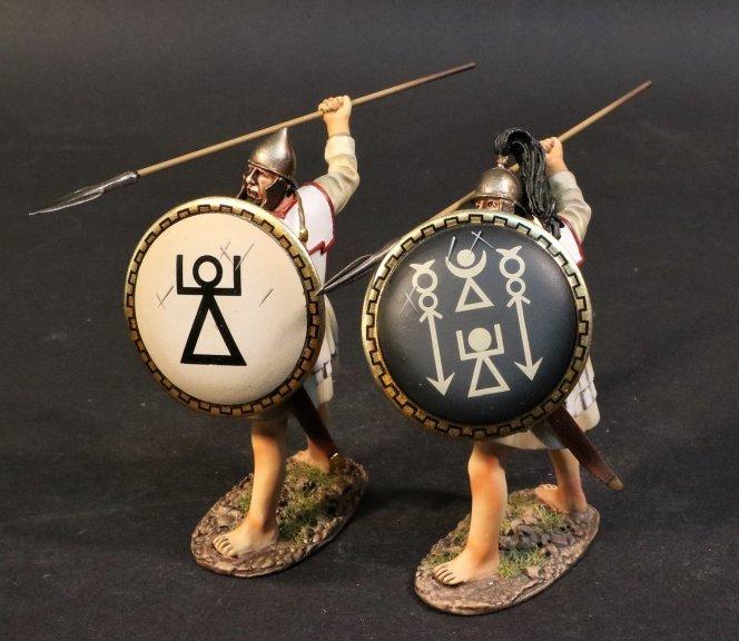 Libyan Infantry with Spears Ready to Throw Set #4A (white shield with black stick figure, black shield with multiple white stick figures), The Carthaginians, Armies and Enemies of Ancient Rome--two figures--RETIRED--LAST THREE!! #1