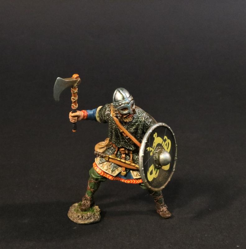 Viking Warrior with Axe and Shield (black shield with yellow world serpent), the Vikings, The Age of Arthur--single figure #1