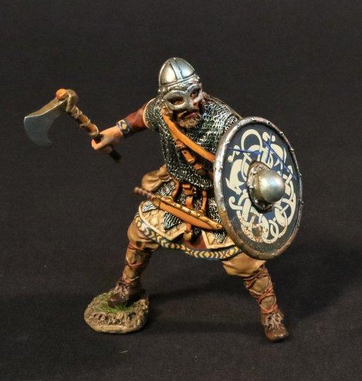 Viking Warrior with Axe and Shield (blue shield with white world serpent), the Vikings, The Age of Arthur--single figure #1
