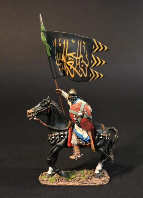 Andalusian Mercenary Knight with black banner with yellow Arabic script, The Almoravids, El Cid and the Reconquista, The Crusades--single mounted figure with flag #1