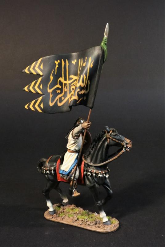 Andalusian Mercenary Knight with black banner with yellow Arabic script, The Almoravids, El Cid and the Reconquista, The Crusades--single mounted figure with flag #2