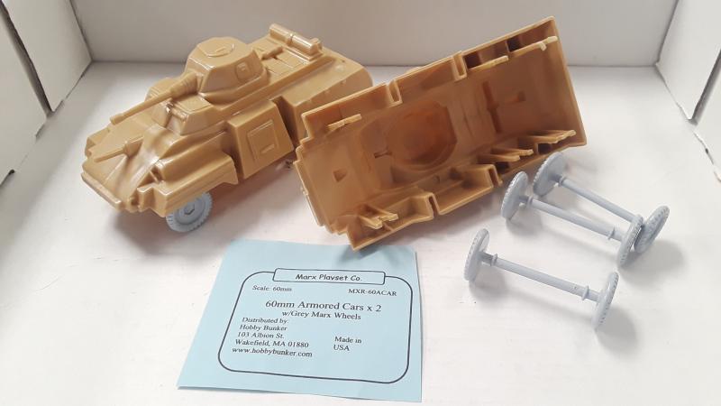 60mm Marx Armored Cars x 2 w/Grey Marx Wheels, Desert Yellow, HP -- LIMITED AVAILABILITY! #1