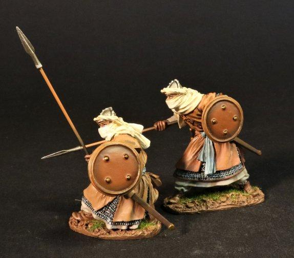 Almoravid Spearmen with Shields (brown clothes) (standing thrusting, kneeling ready with spear), The Almoravids, El Cid and the Reconquista, The Crusades--two figures #1