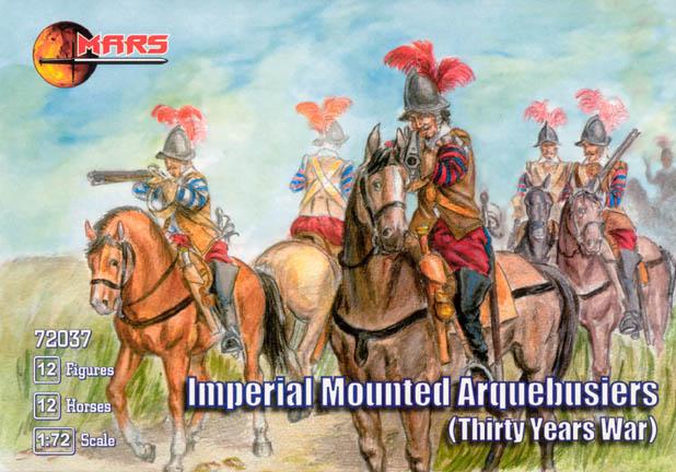 1/72 Thirty Years War Imperial Mounted Arquebusiers--12 mounted figures in 6 poses & 6 horse poses #1