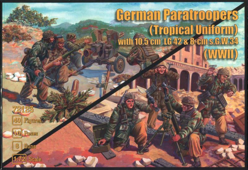 1/72 German Paratroopers in Tropical Uniform with 10.5cm LG 42 and 8cm sGW34 WWII--40 Figures in 10 Poses and 8 Guns (4 10.5 cm LG42 recoilless rifles & 4 mortars) #1