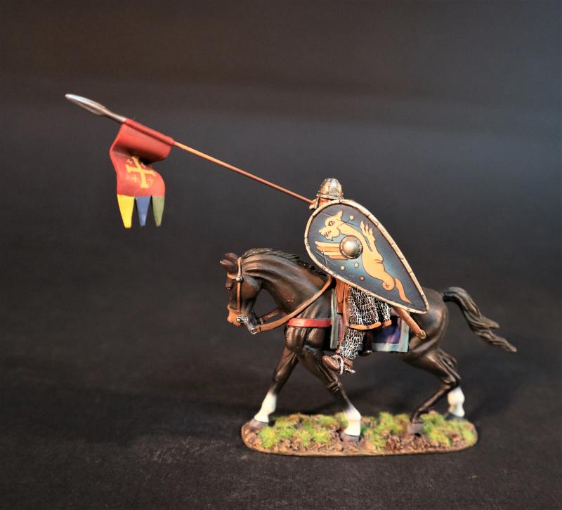 Norman Knight with red banner with gold cross (blue kite shield with gold dragon), The Norman Army, The Age of Arthur--Single Mounted Figure #1