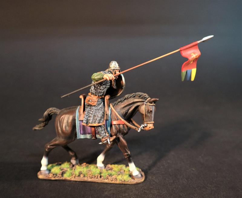 Norman Knight with red banner with gold cross (blue kite shield with gold dragon), The Norman Army, The Age of Arthur--Single Mounted Figure #2
