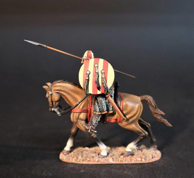 Spanish Cavalry with spear (yellow & red striped round shield, 3 horse tails), The Spanish, El Cid and the Reconquista--single mounted figure #1