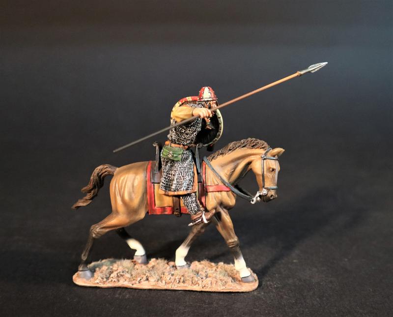 Spanish Cavalry with spear (yellow & red striped round shield, 3 horse tails), The Spanish, El Cid and the Reconquista--single mounted figure #2