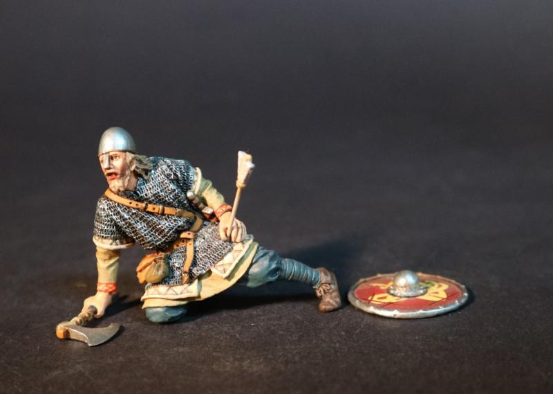 Injured Viking Warrior Prone Holding Axe with Arrow in Leg (red shield with yellow pattern), the Vikings, The Age of Arthur--single figure #1